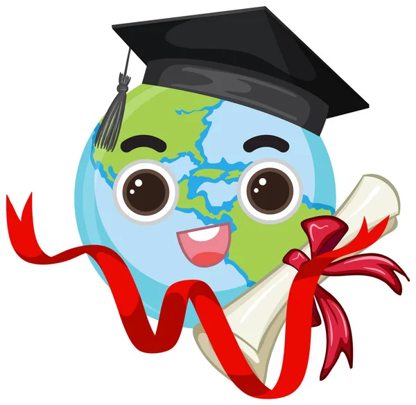 Earth Globe Wearing Graduation Hat Illustration — Vector de stock
