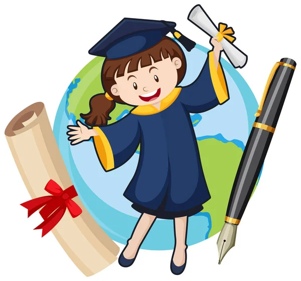 Graduate Girl Cartoon Character Illustration — Stock Vector