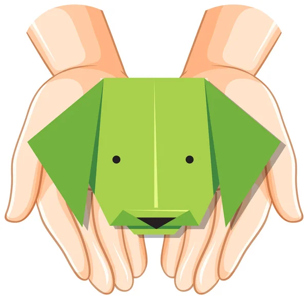 Human Hands Holding Dog Origami Illustration — Stok Vektör