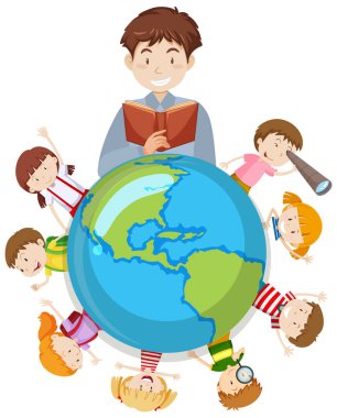 Earth planet around with people illustration