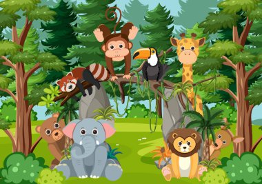 Vahşi hayvanlar orman resimde