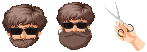 Beard Men Scissor Illustration — Vetor de Stock