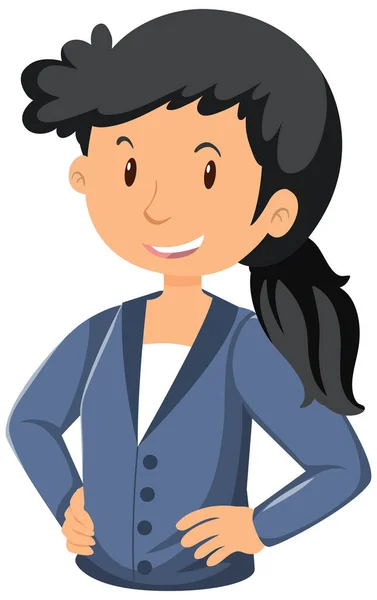 Black Hair Woman Cartoon Character Illustration — Image vectorielle