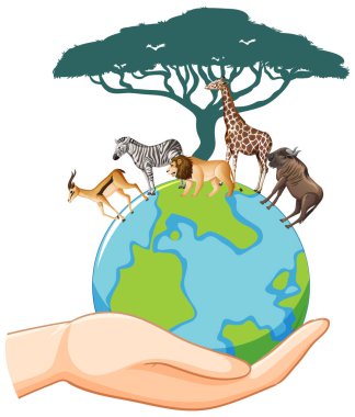 Animals on earth icon on white background illustration
