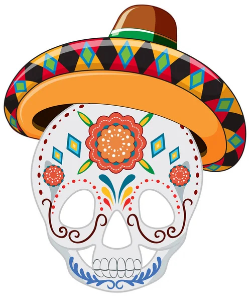 Mexican Painted Skull Isolated Illustration — Vettoriale Stock