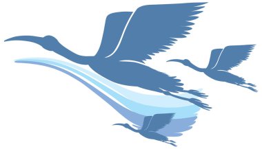 Siluet leylek kuşları uçan çizimler