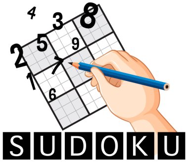Sudoku logo design with pencil illustration