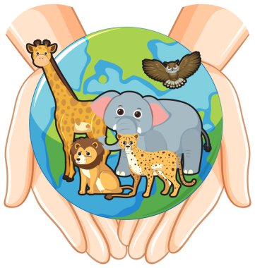 Wild animals on earth planet illustration