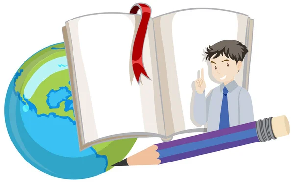 Teacher Man Opened Book Illustration — Vetor de Stock