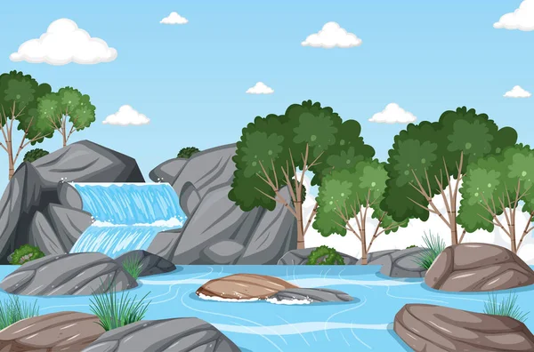 Waterfall Forest Background Illustration — стоковый вектор