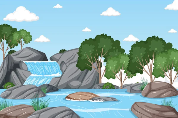 Waterfall in the forest background illustration