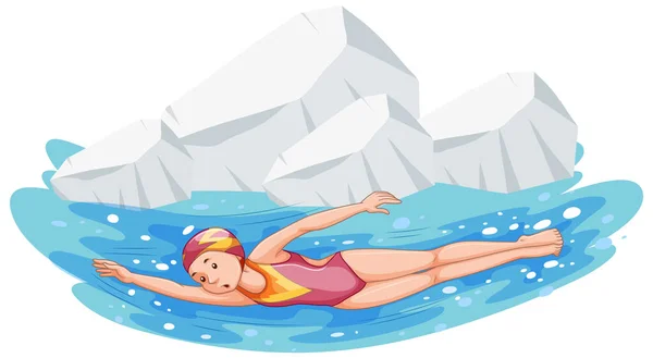 People Swimming Frozen Ice Pond Illustration — стоковый вектор