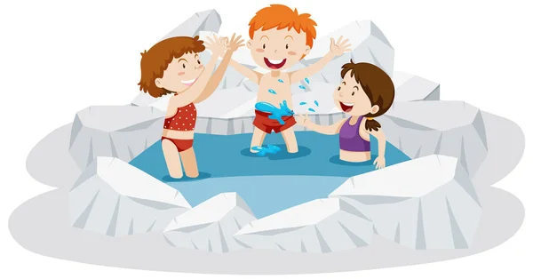 People Swimming Frozen Ice Pond Illustration — Wektor stockowy