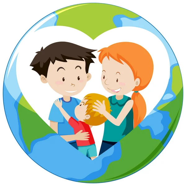 Happy Family Earth Planet Background Illustration — Stock Vector
