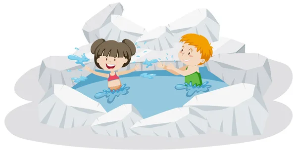 People Swimming Frozen Ice Pond Illustration — Archivo Imágenes Vectoriales