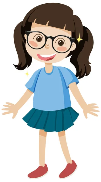 Cute Girl Wearing Glasses Cartoon Character Illustration — Stok Vektör