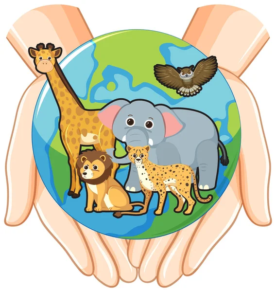 Wild Animals Earth Planet Illustration - Stok Vektor
