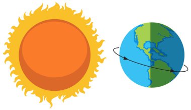 The sun and earth planet isolated illustration