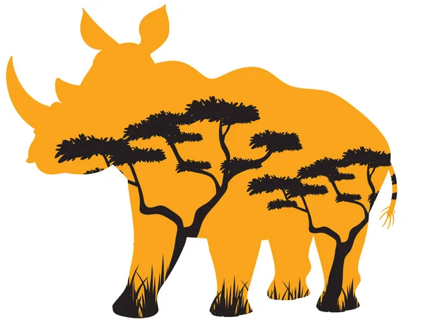 Silhouette Rhinosaurus Tree Illustration — Stock vektor