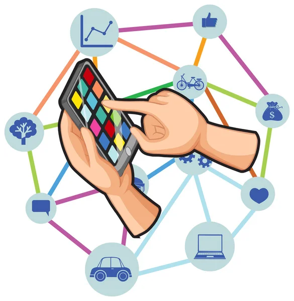 Hand Holding Smartphone Social Network Illustration — Vetor de Stock