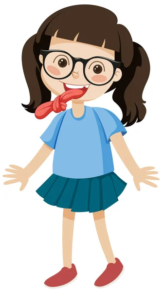 Girl Cartoon Character Tongue Twister Illustration — Stock vektor