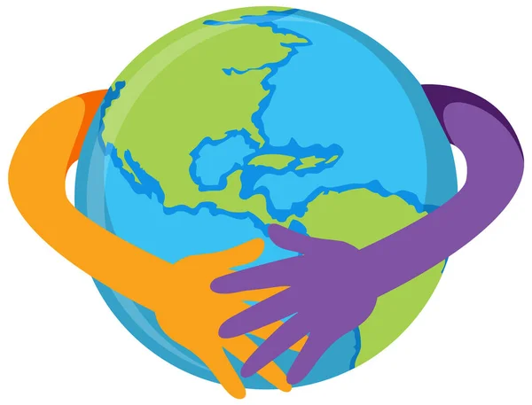 Hands Hugging Earth Planet Illustration — 图库矢量图片