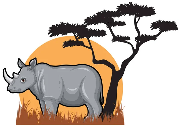 Rhinosaurus Tree Silhouette Illustration — Stock vektor