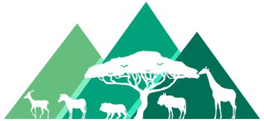 Silhouette wild animals with pyramid mountain illustration