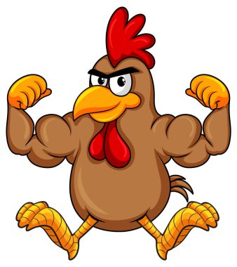 Muscular rooster cartoon character illustration