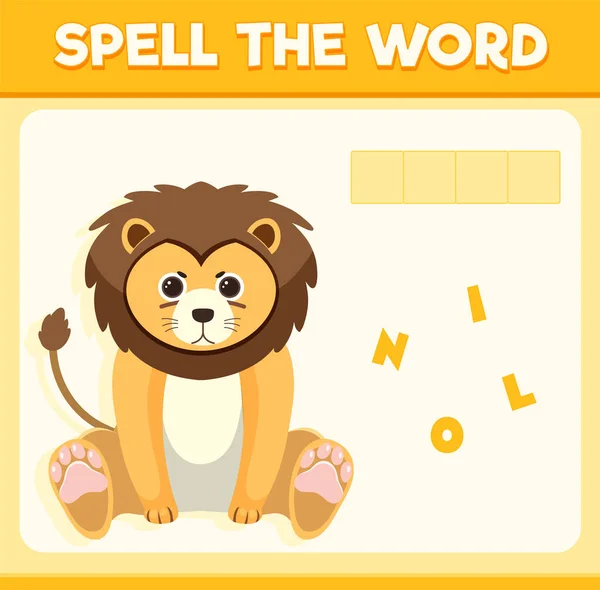 Spell Word Game Word Lion Illustration — Stok Vektör