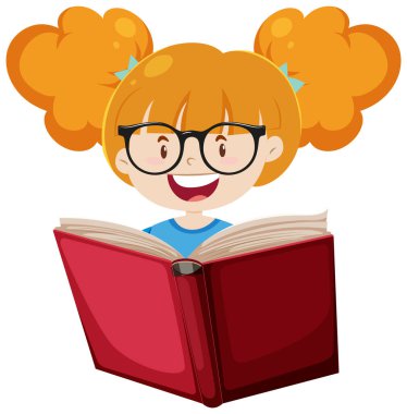 Cartoon student girl reading a book illustration