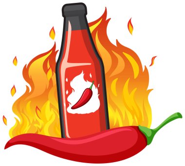 Chili sauce bottle with fire illustration