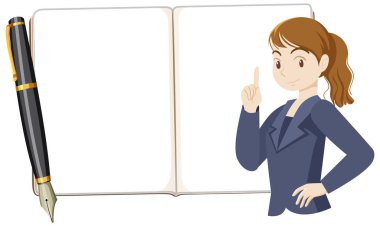 Empty book with business woman illustration