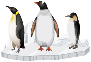 Penguins standing on ice sheet illustration