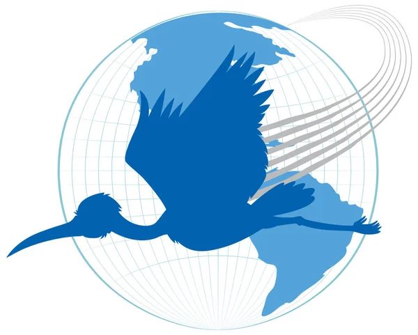 Silhouette Stork Bird Flying Earth Illustration — Vettoriale Stock