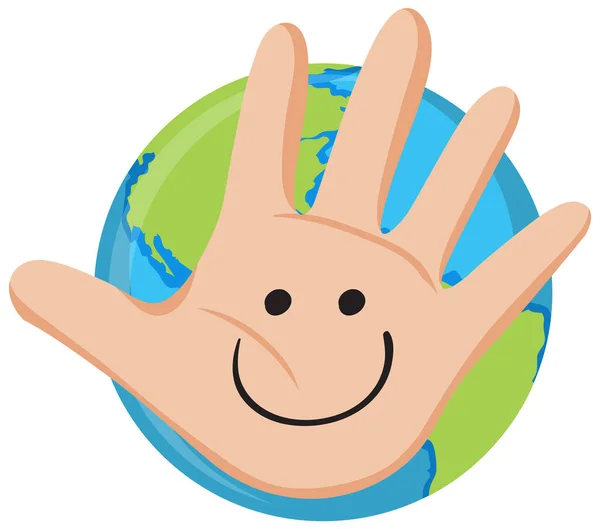 Open Hand Smile Earth Planet Illustration — ストックベクタ