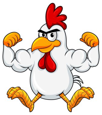 Muscular rooster cartoon character illustration
