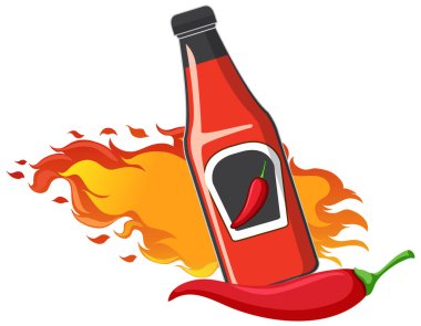 Chili sauce bottle in cartoon style illustration
