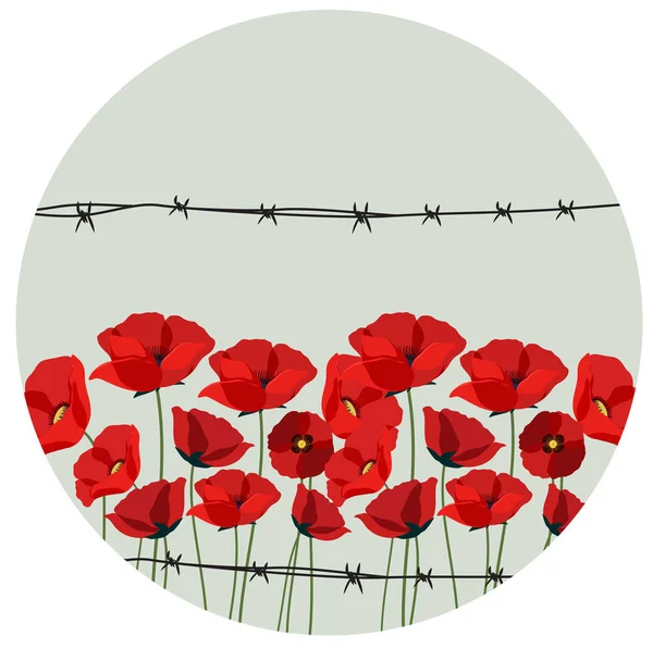 Poppy Flower Barbed Wire Logo Illustration — Vetor de Stock