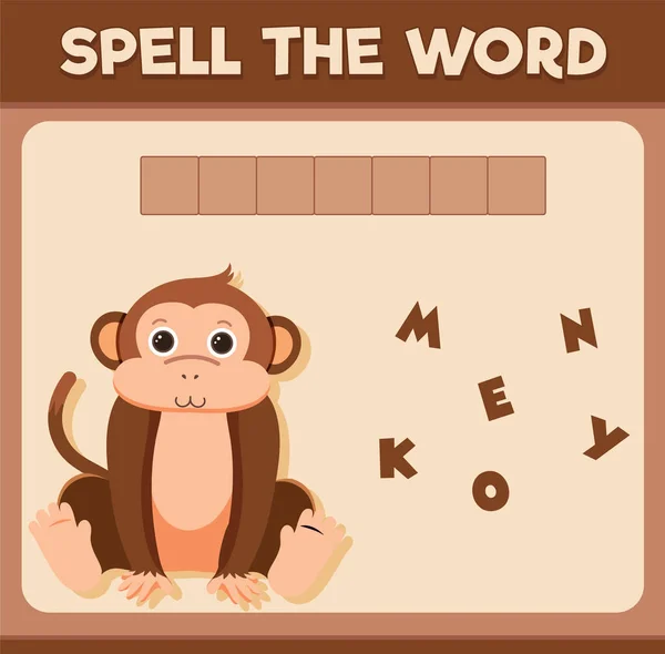 Spell Word Game Word Monkey Illustration — Vector de stock