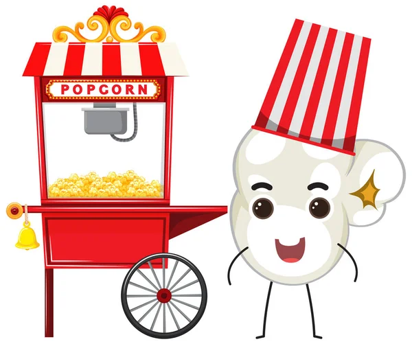 Popcorn Cart Popcorn Cartoon Character Illustration — Stockvektor