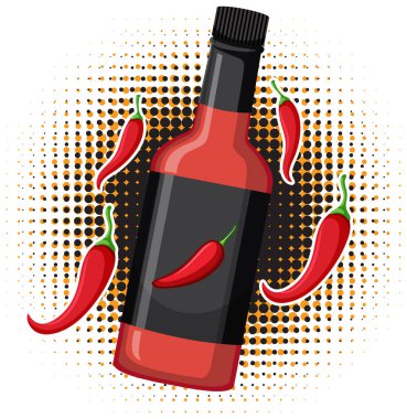 Chili sauce bottle in cartoon style illustration