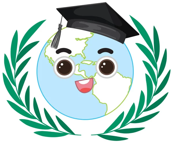 Earth Globe Wearing Graduation Hat Illustration — 스톡 벡터