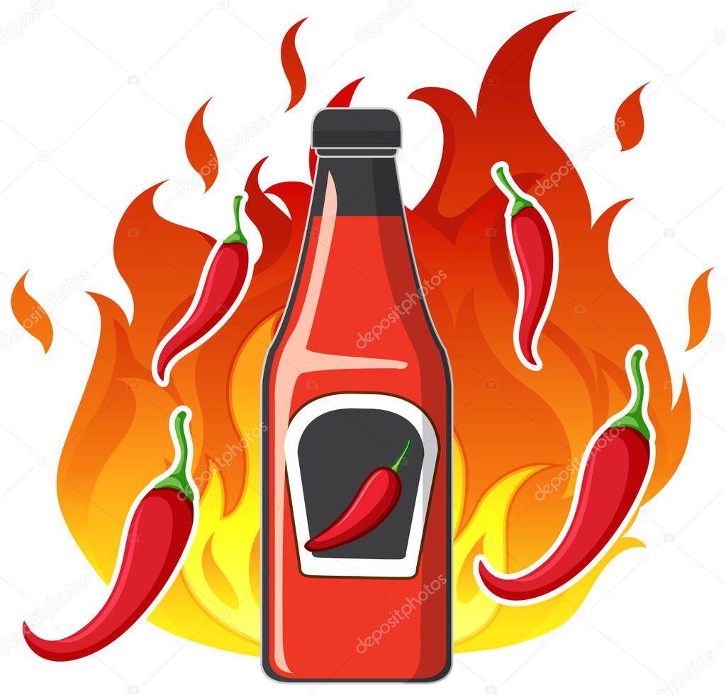 Chili sauce bottle with fire illustration
