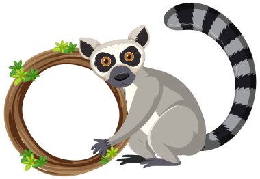Lemur with blank round frame illustration