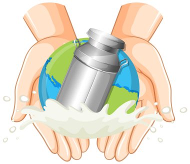 Milk container on hands symbol illustration