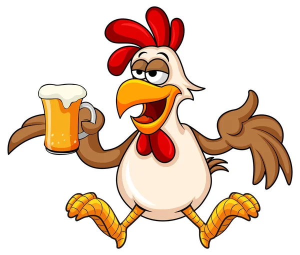 Cartoon Rooster Holding Beer Glass Illustration — ストックベクタ