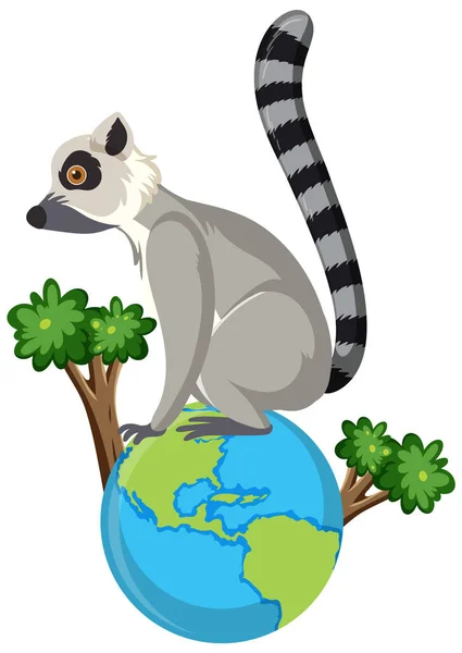 Lemur Earth Globe Illustration — 스톡 벡터