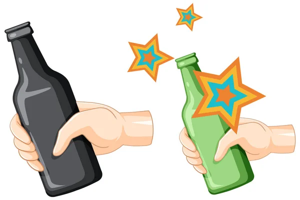 Hands Holding Alcohol Bottles Illustration — Image vectorielle