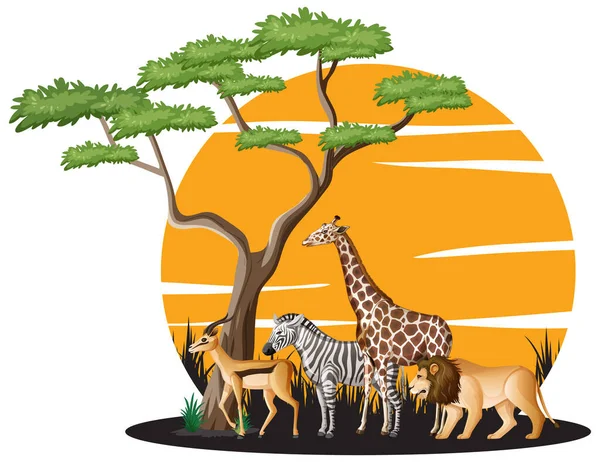 Wild Animals Tree Illustration — Archivo Imágenes Vectoriales